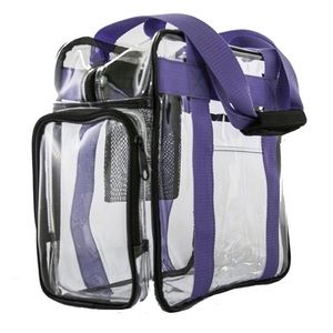 Clear bag with purple handles